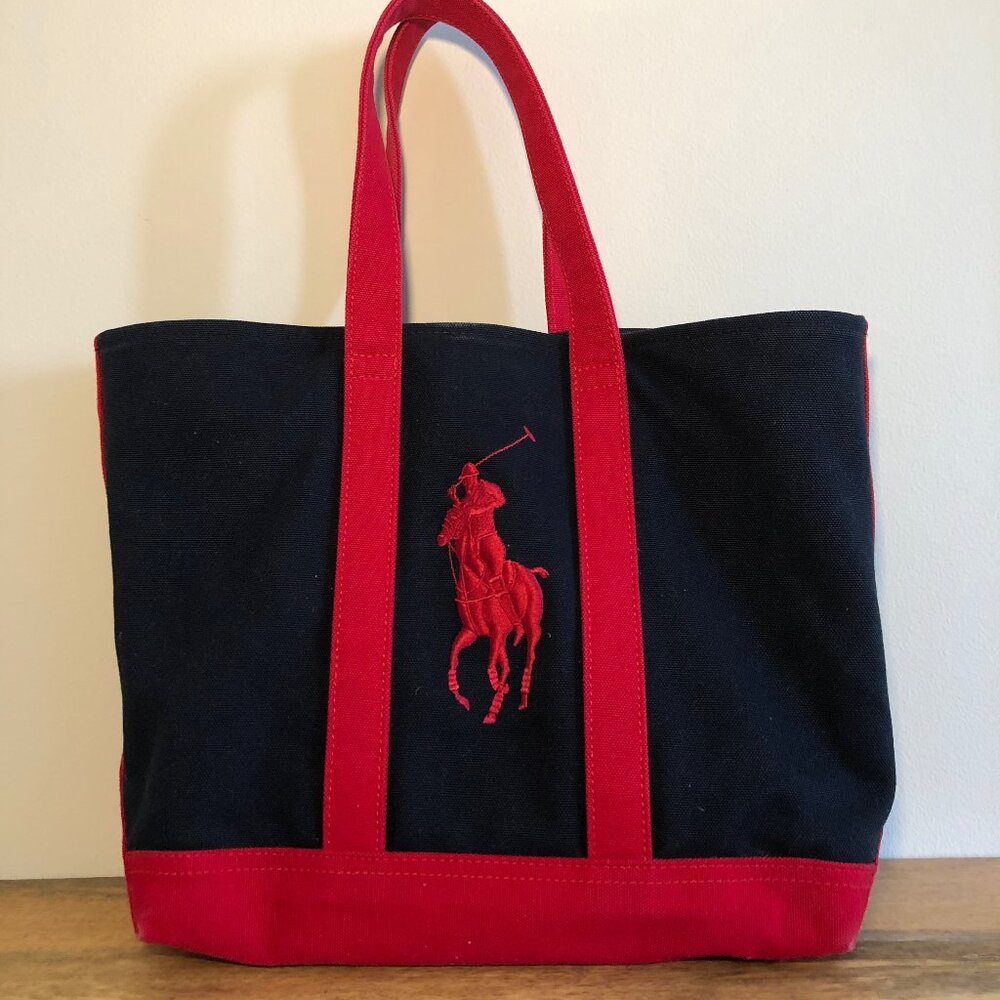 Ralph Lauren Black and Red Canvas Polo Tote